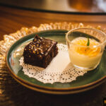 Chocolate fudge and Yuzu Pannacotta