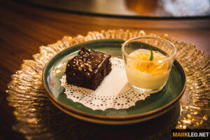Chocolate fudge and Yuzu Pannacotta